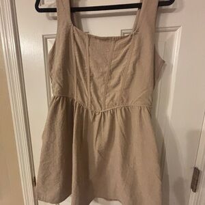 KIRIOUS Los Angeles Smocked Beige Tan Corset Dress